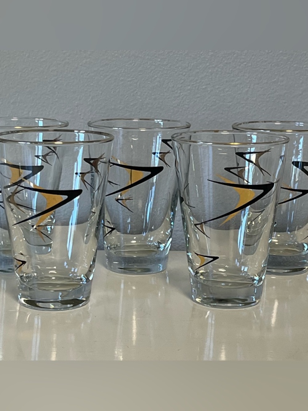 VTG Libbey MCM Cocktail Drinking 4.75” Glasses Atomic Design Gold Black Set of 5